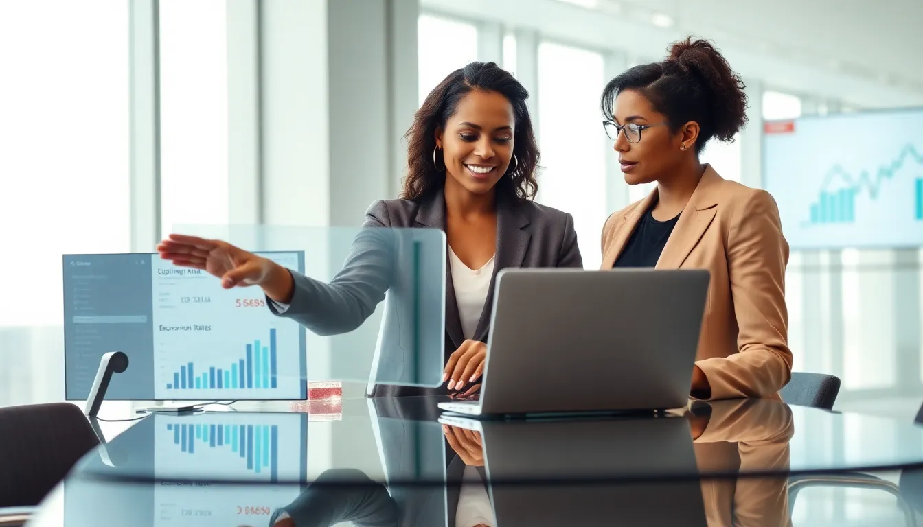 professionals analyzing lagging economic indicators in a modern office.